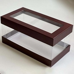 Коробка под половину рулета 21 см*11 см*10 см коричневая с прозрачными стенками и окном "Люкс"